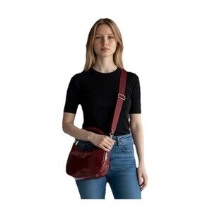 A New Day Shoulder & Crossbody Modern Bag  Zip Up Oxblood Glossy Nylon Gold New